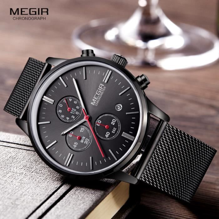 Hommes Montre Business Bracelet En Acier Inoxydable Analogique Quartz Calendrier Lumineux Chronographe Achat vente montre Homme Adulte Noir Acier Cdiscount