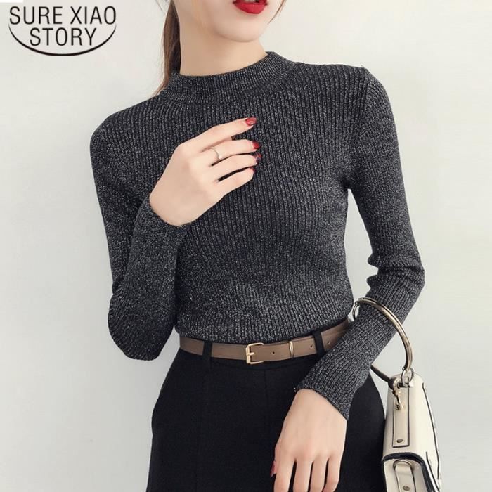 Pull Chic à col roulé et manches courtes pour femme, pull-over tricoté,  couleur unie, style coréen, nouvelle mode printemps 2023 - AliExpress