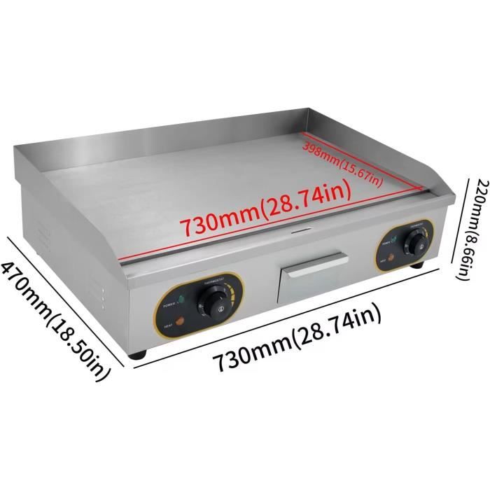 Plancha électrique à poser - Plaque 1/2 lisse chromée - 10 kW - Baron