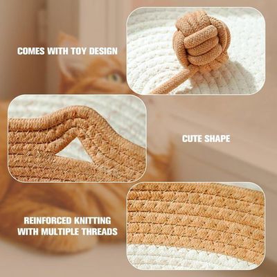 Dmuzsoih Panier Rond En Corde De Coton Pour Chat – Grand Lit Confortable – 50x50 Cm – Gris – Griffoir Intégré
