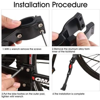 Béquille Réglable Pour Vélo 24-26 Pouces – Alliage Alu, Pied Antidérapant, Clé Allen Incluse (noir)