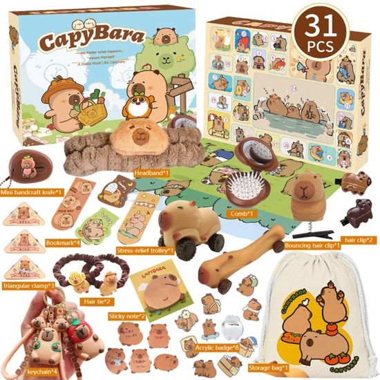 Calendrier De L'Avent Capybara - 24 Pendentifs En Acrylique 2D à Accrocher - Décorations Sapin Noël, Cadeau Original