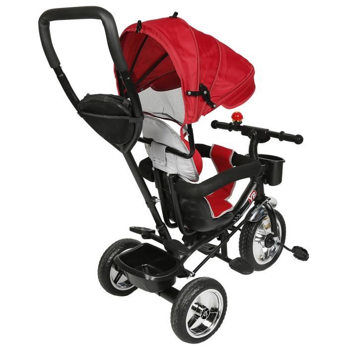 Tricycle Bébé évolutif 9 Mois à 5 Ans – Poussette Avec Canne, Siège Pivotant, Roues En Mousse – Confort Et Sécurité – Couleur Rose