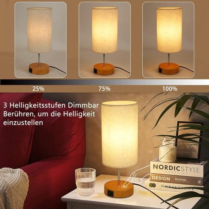 Lampe de Chevet Tactile avec Ports de Charge USB-A+C,Luminosité  réglable,Abat-jour en Tissu de Lin,Lampe Table pour Chambrer Salon -  Cdiscount Maison