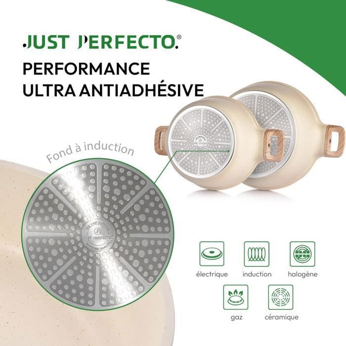 JUST PERFECTO Batterie de cuisine induction - Casserole tout feux - Pochette de poêles anti-adhésive sans PFOA et sans P