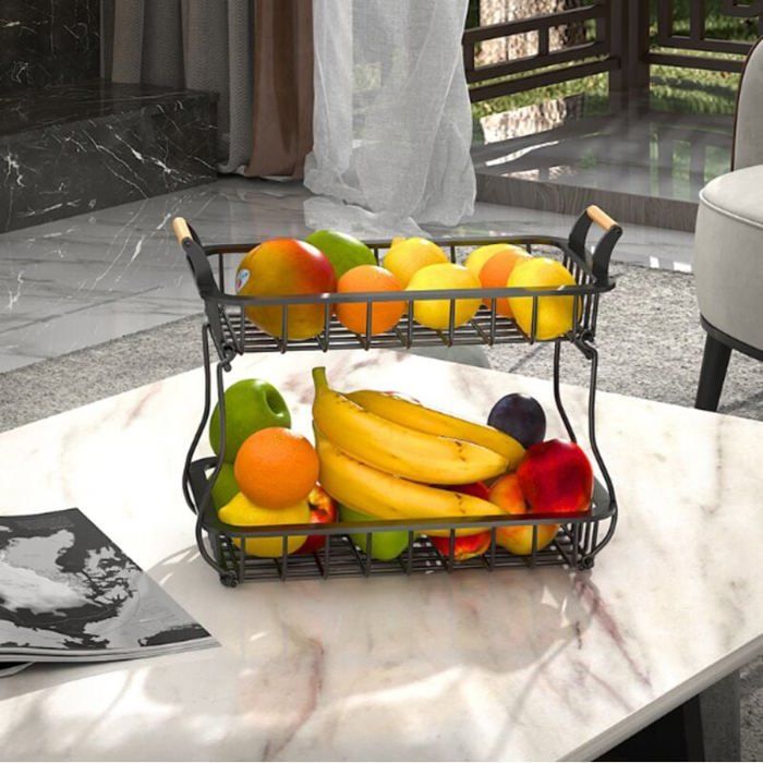 Corbeille à Fruits Moderne Métal Avec Porte-Banane - Grand Panier Fruits & Légumes Bronze Bomclap