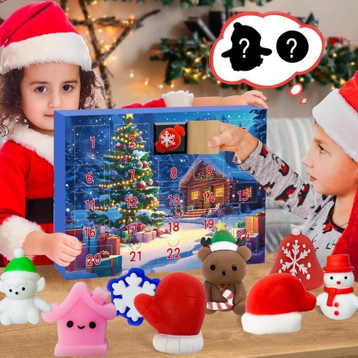 Calendrier De L'Avent 2025 Avec 24 Squishies Kawaii - Cadeau De Noël Pour Enfants 3-8 Ans, Jouets Anti-stress Mignons