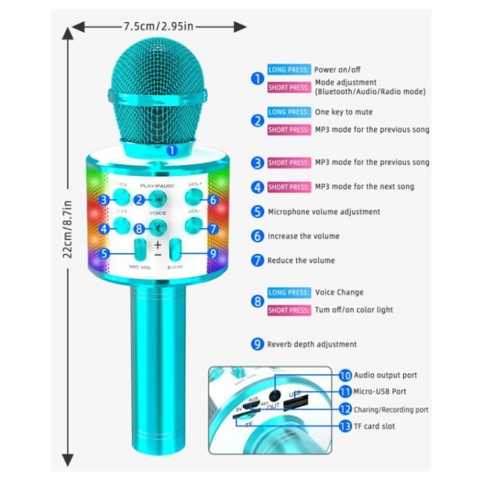 Microphone sans Fil Karaoké, Micro Karaoke Enfant avec Lumières LED,  Microphone Bluetooth Jouets pour Fille Garcon Fête Chanter - Cdiscount Jeux  - Jouets