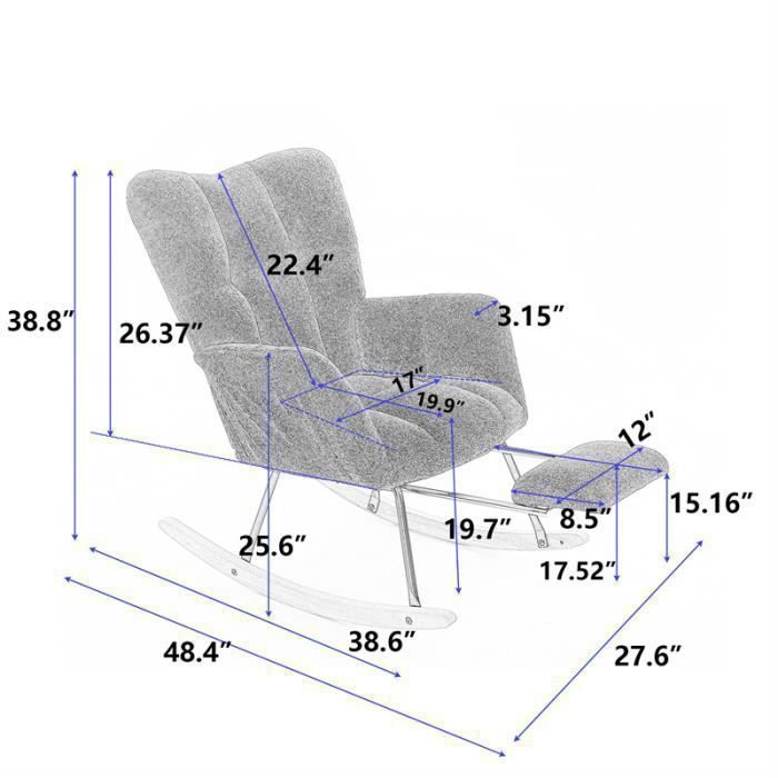 Fauteuil à Bascule Moderne En Tissu Teddy - Repose-Pieds Escamotable - Poche Latérale - Beige - 110 Kg Max