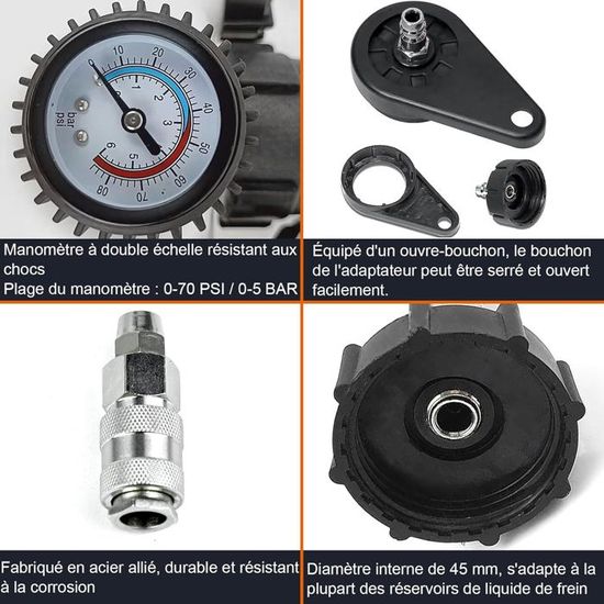Kit De Purge De Freins Manuel 3L - Avec Bouteille De Récupération Et 4 Adaptateurs - Atelier Ou Particulier