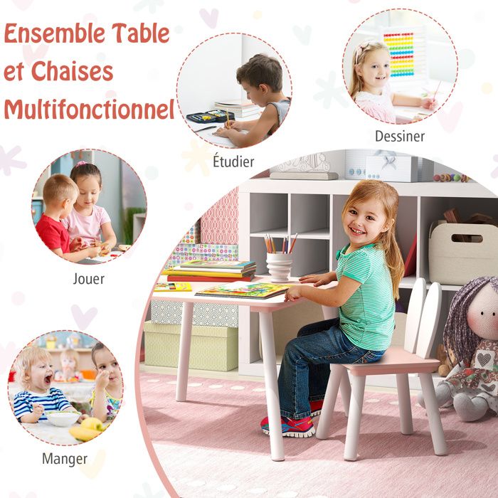 GOPLUS Table Enfant Avec 2 Chaises, Table Basse Enfant Avec Étagère De Rangement