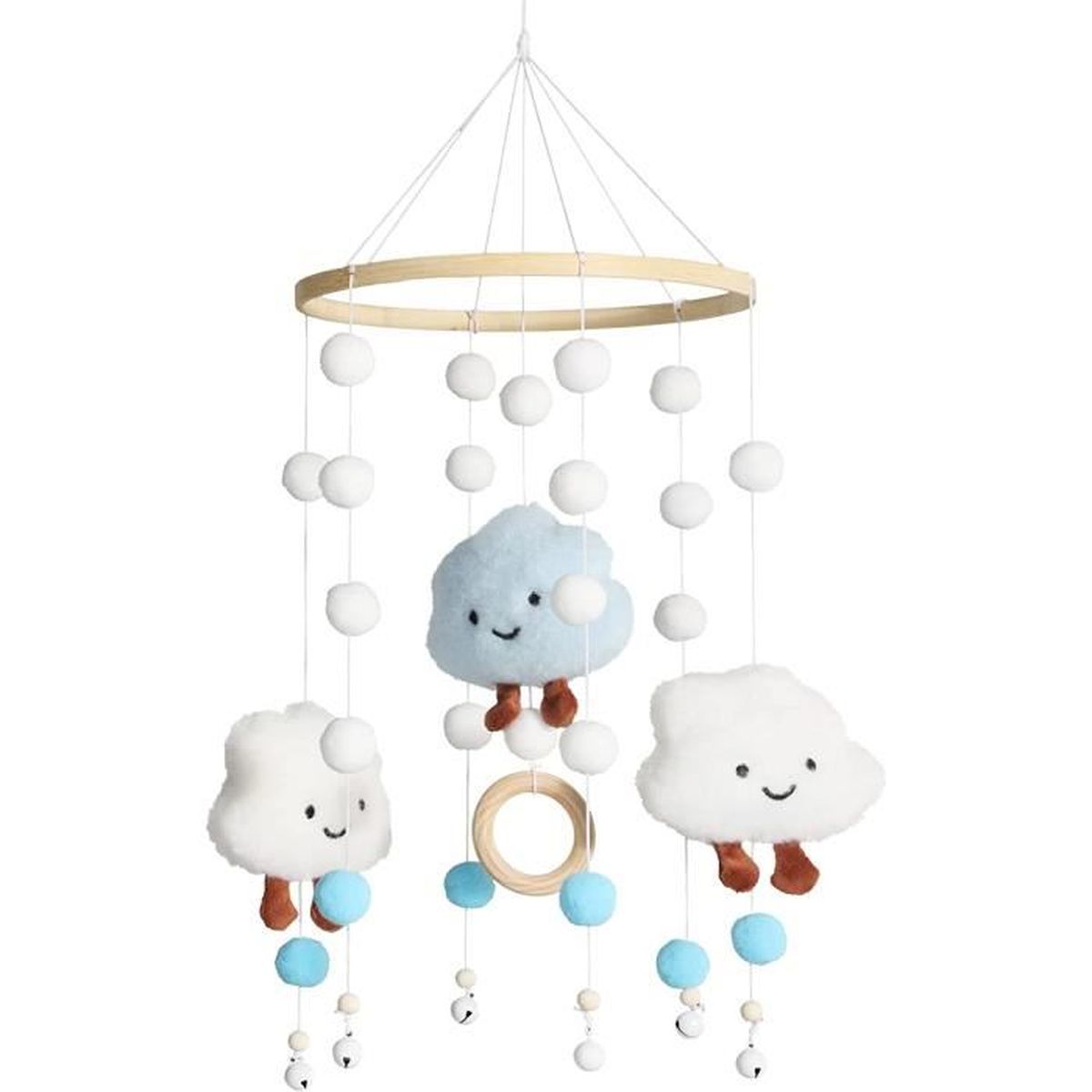 blanc lit de bébé SWECOMZE Mobile Baby clochette de lit suspendue avec boules en feutre et lapin cadeau pour bébé fille et garçon carillon à vent mobile pour chambre d'enfant 