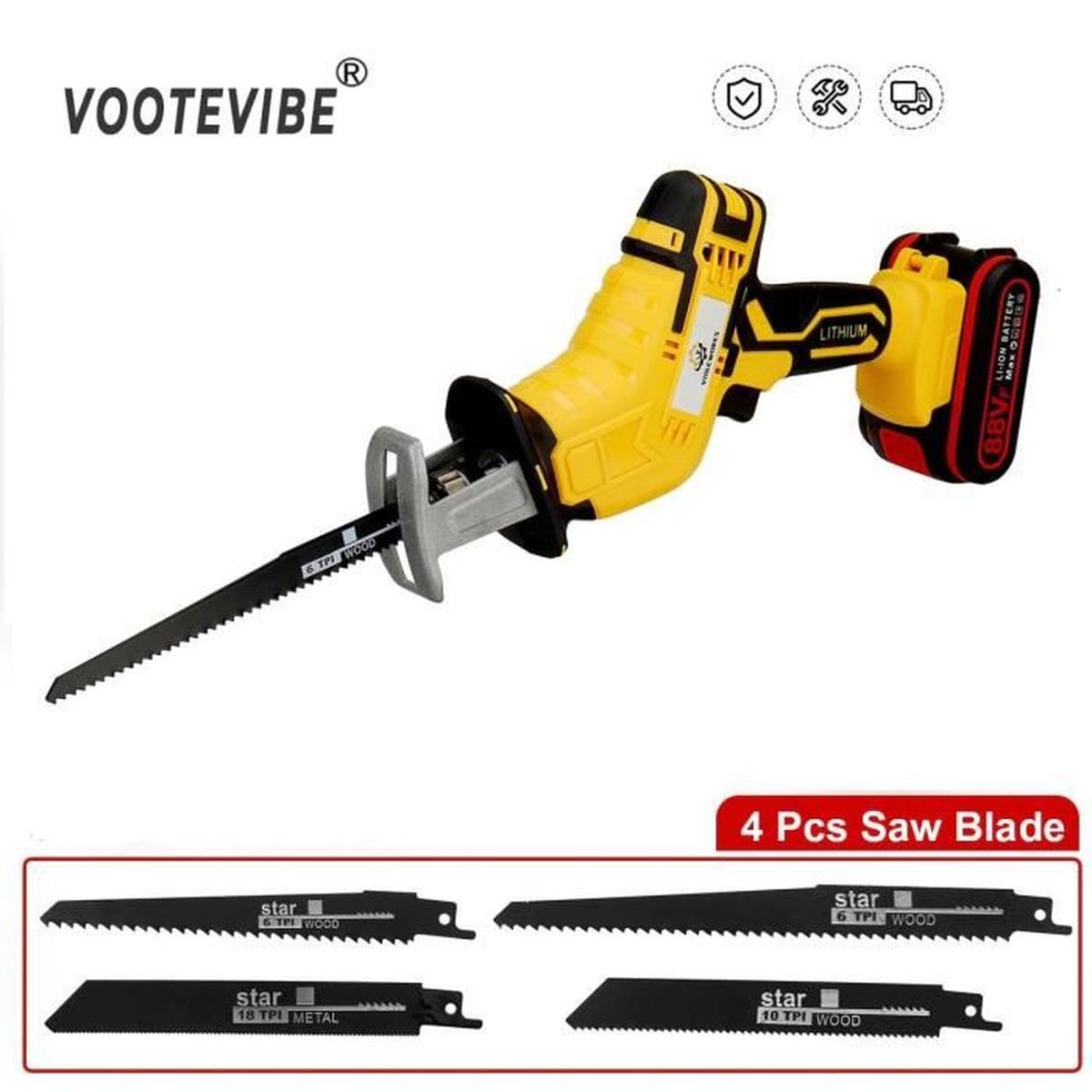 Scie Sabre Sans Fil Télescopique 170 Cm - 10,8V Avec 3 Lames | Pour Bois, Métal, PVC, Béton