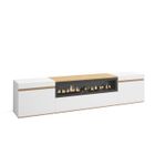 SKRAUT HOME Meuble TV, Banc Télé, 200x35x45cm, Pour les TV jusqu'à 80", Cheminée électrique, Blanc et Chêne Soft, RF3774