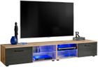 IAMS CHIEN Meuble TV T32-200 Extreme Furniture - LED bleues - Carbone Mat & Bois naturel - Façades en Bois Mat - L(2x100)cmcmxH34cmxP45cm