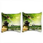 MOUTON MAISON DECO Taies d'oreillers Zen Bambous galets fleur bougie et leurs reflets dans l'eau 3D effet 2 pieces 63*63cm