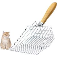 Pelle à litière pour chat - Pelle à litière pour chat - Distance entre les trous : 7 mm - Facile à nettoyer - Poignée couleur bois