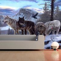Papier Peint Panoramique Loups Nature Sauvage Papier Peint Intissé 3D Tapisserie Poster Decoration Murale Chambre Salon 300*210cm