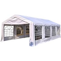 Tente barnum tonnelle de réception 798L x 392l x 280H cm polyéthylène imperméable 8 fenêtres et acier galvanisé robuste blanc