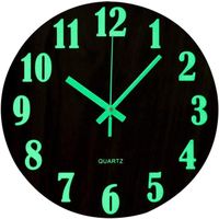 Topkey 12 Pouces Horloge Murale Lumineuse Design En Bois Silencieux Veilleuses Horloge Murale Ronde Pour Salon Chambre