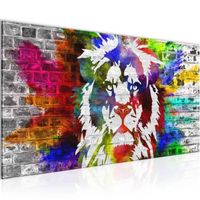 Runa art Tableau Décoration Murale Lion Coloré 100x40 cm - 1 Panneau Deco Toile Prêt à Accrocher 303512a