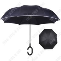 TD® Parapluie inversé canne noir Double couche mains libres C poignée Anti-UV coupe-vent Anti-retournement parapluie météo inversé