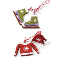 GOBRO Ornements de Noël en bois Ensemble de 6 pièces - Ornements suspendus pour vêtements de ski (Rouge)
