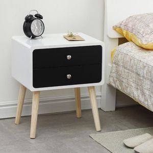 Table De Chevet Contemporain Avec 2 Tiroir Blanche Et Noire En Mdf
