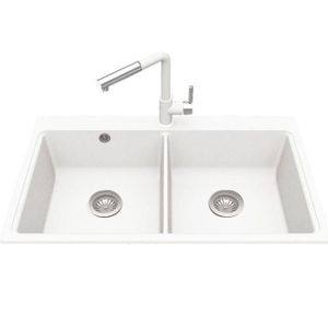 Evier A Poser Granit Blanc Kumbad Kiwi 2 Bacs Cuisissimo Achat Vente Evier De Cuisine Evier A Poser Granit Blanc Cdiscount