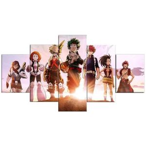 TABLEAU - TOILE Tableau Manga Academia Anime - 5 panneaux - 100x50cm - Multicolore - Pour Chambre - Objets décoratifs