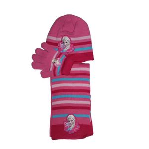 BONNET - CAGOULE ensemble bonnet gants écharpe la reine des neiges rose foncé bleu