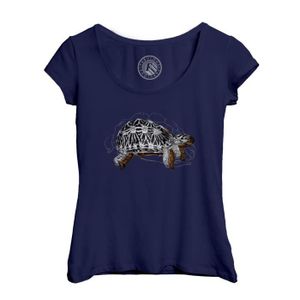 T-SHIRT T-shirt Femme Col Echancré Bleu Tortue Minimaliste Biologie Illustration Ancienne
