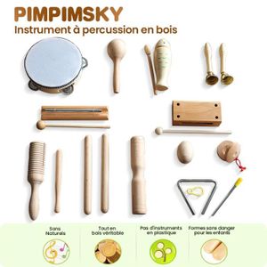 PACK PERCUSSIONS PIMPIMSKY Instruments Percussion en bois Instruments de musique Pour Enfant , Jeux Éducatif - Cadeau , Anniversaire , 23 Pcs + Sac