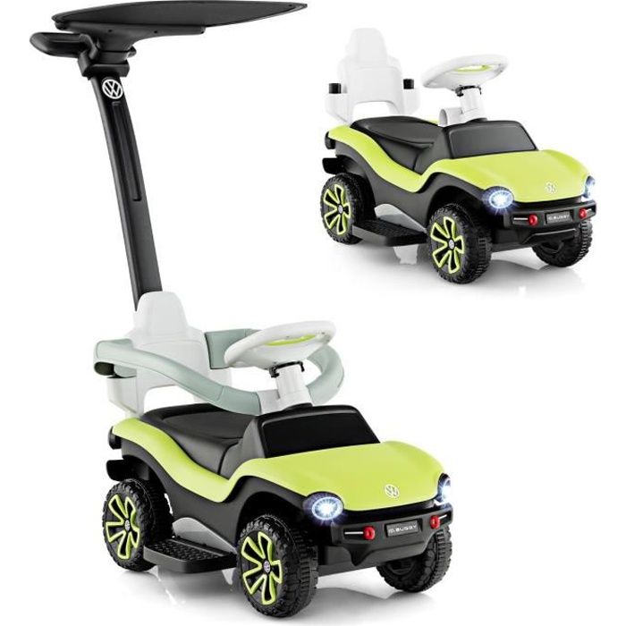HOMCOM Porteur enfant voiture rétro avec klaxon et coffre - voiture  dandineuse - 4 roues PU lumineuses LED - métal PP noir pas cher 
