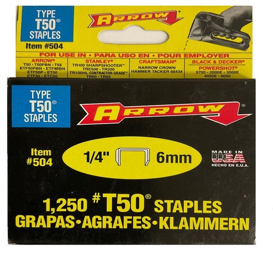 Agrafes T50 Arrow - Boîte De 1250 | 8 Mm En Acier | Pour Agrafeuse Électrique Ou Manuelle | Usage Intensif