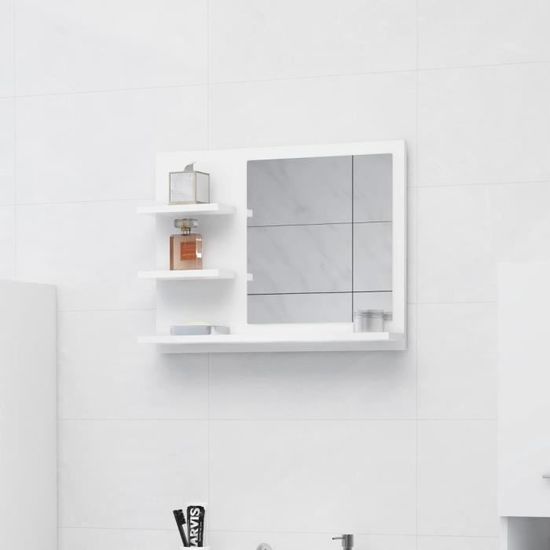 Miroir de salle de bain LED Moderne & Chic - 2021Mall® - Blanc - 60cm - 3 étagères