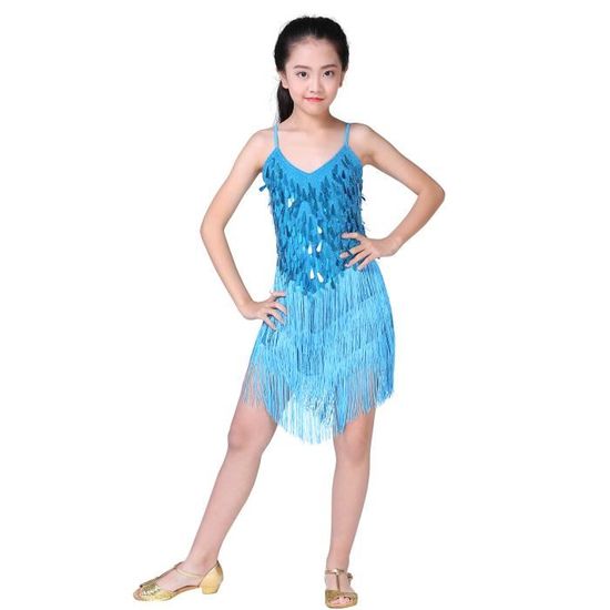 Enfant Fille Robe de Danse Latine Jupe Sequin Gland Salsa
