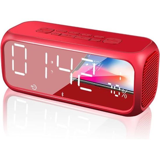 Miroir Surface Sans Fil Haut-Parleur Musique Radio Réveil Numérique Rechargeable Avec Subwoofer - Décor Moderne
