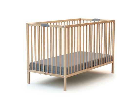 WEBABY - Lit Pliant bébé en bois 60 x 120 cm - Hêtre Verni et Gris