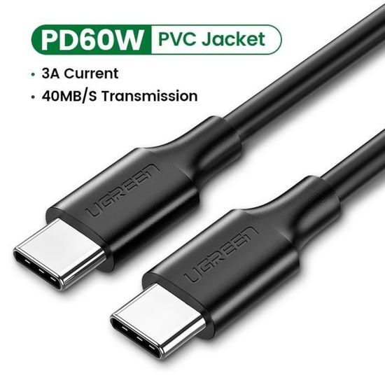 PVC Black-1.5m -Ugreen — Câble USB Type C PD 60W Quick Charge 4.0 pour  recharge rapide,cordon de chargeur USB C vers USB C pour Mac - Cdiscount  Bricolage
