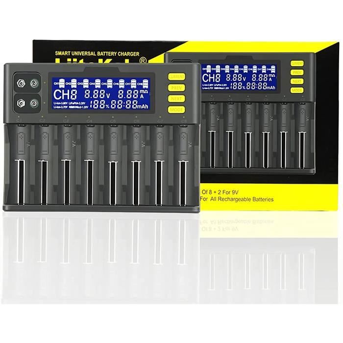 Chargeur Intelligent Piles 18650 LCD - Chargeur Rapide Universel Pour 26650 21700 AA AAA Li-ion Ni-MH Ni-CD Avec Écran
