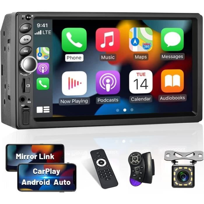 Apple Carplay Autoradio 1 Din avec Android Auto 9 Pouces Écran Tactile  Autoradio avec Bluetooth Main Libres iOS/Android Lien Miroir FM Radio USB  AUX Commande au Volant + Caméra de Recul Microphone 