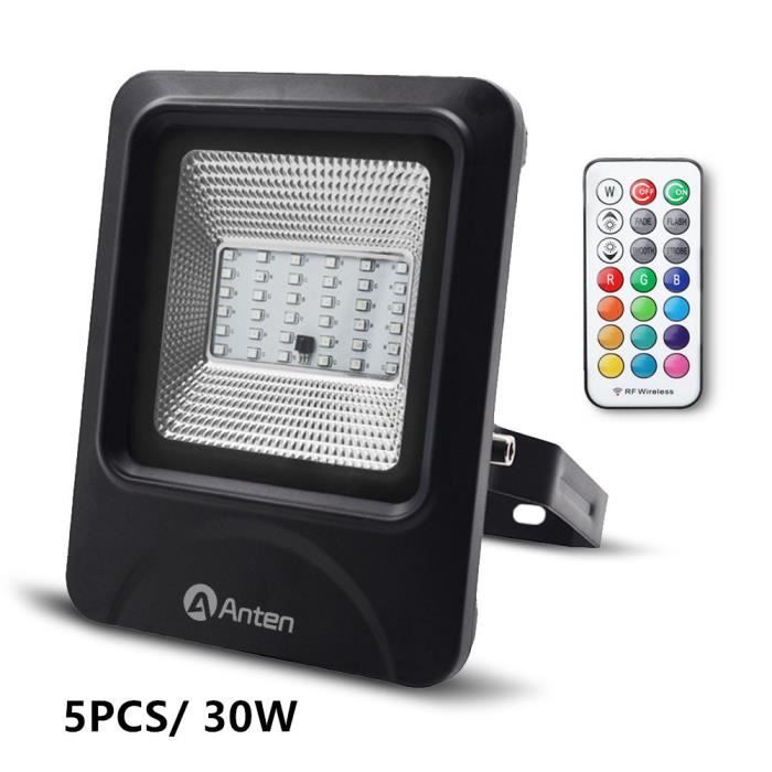 5X Anten® 30W RGB Projecteur LED IP65 Étanche Lampe Halogène 16 Couleurs 4 Modes, Plage de contrôle 20 mètres