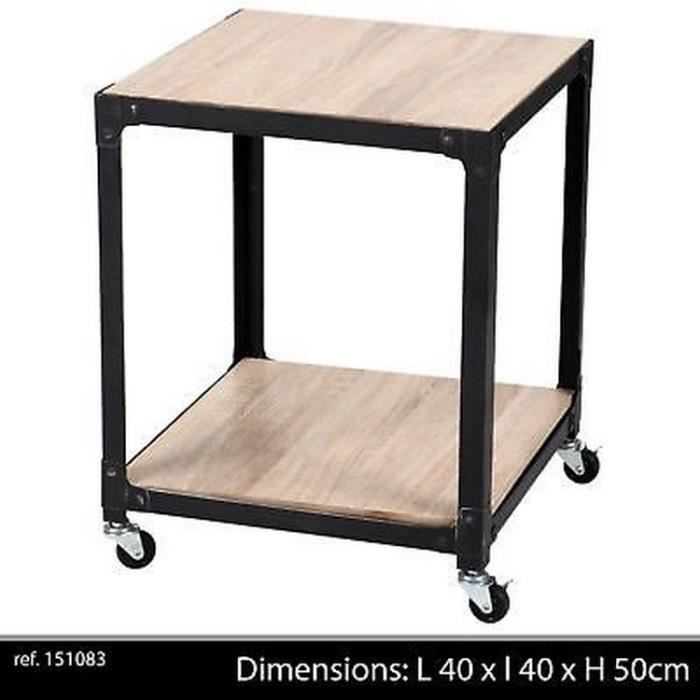 DESSERTE DE BAR ÎLOT A ROULETTE TABLE APPOINT BASSE EN FER BOIS ROUE INDUSTRIEL METAL