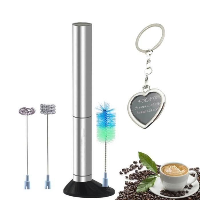 Ywei Mousseur à lait électrique, Mousseur de lait Fouet à Mousse en Acier Inoxydable avec Deux Fouet Tête et support pour Café,