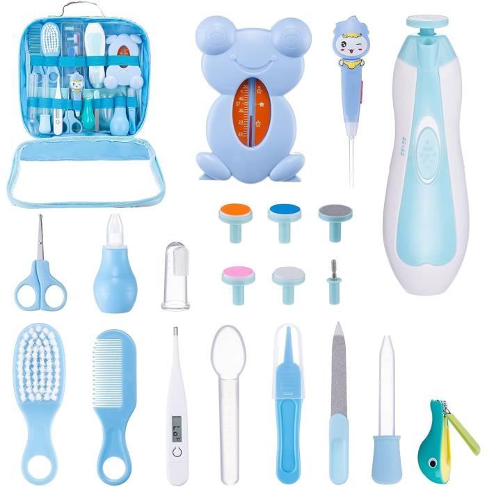 20PCS Trousse de Soin Bébé, Portable Kit de Soins pour Bébé avec Ciseaux/Coupe Ongles/Peigne/Thermomètre, pour Nouveau-Né - Bleu