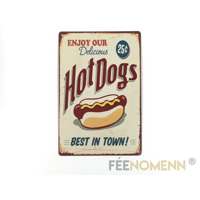 Plaque Métal Déco Vintage - Hot Dogs (20x30cm)