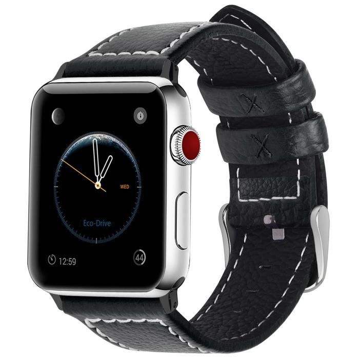 Fullmosa Compatible avec Bracelet Apple Watch 42mm/44mm/45mm,Cuir Bracelet iWatch, pour Apple Watch SE Series 7/6/5/4/3/2/1, Noir