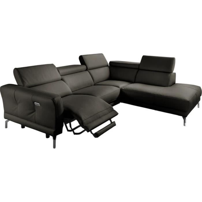 Canapé d'angle relax - 100% tout cuir épais italien 1 relax électrique - 5/6 places - anthracite, angle droit (vu de face) – DALI