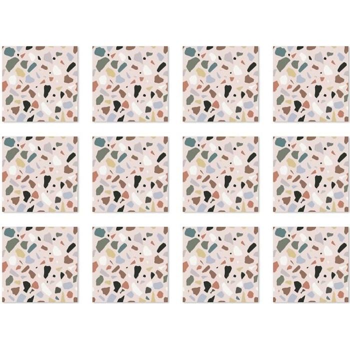 Panorama Stickers Carrelage Adhésif Cuisine 24 Pièces de 20x20cm Pierres Rose - Autocollant adhésif en Vinyle pour Carreaux muraux